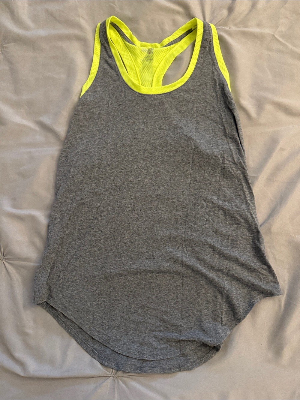 Danskin Gray Racerback Tank with Neon Yellow Trim